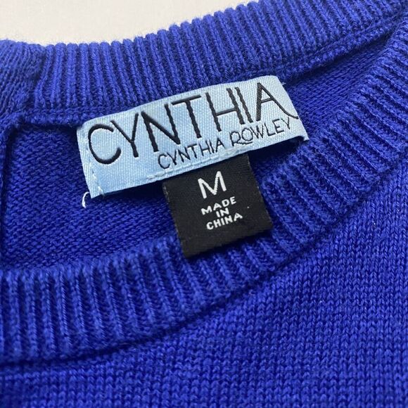 Cynthia Rowley Royal Purple Owl Sweater Sequins Round Neck Back Zip Cotton Sz M - Picture 6 of 9